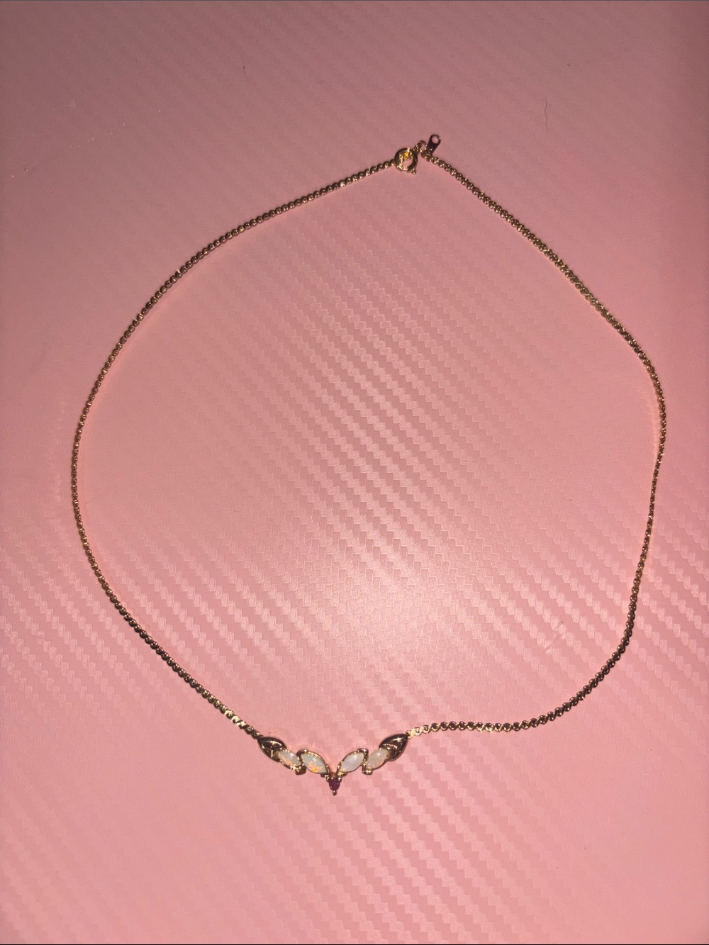 Vintage Lady Sedgwick Genuine Ruby & Opal Necklace - Gold Tone